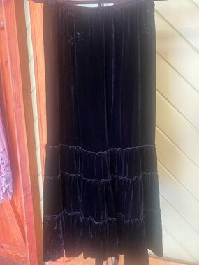 Chico's Black Velvet Tiered Maxi Skirt with Ruffle Panels